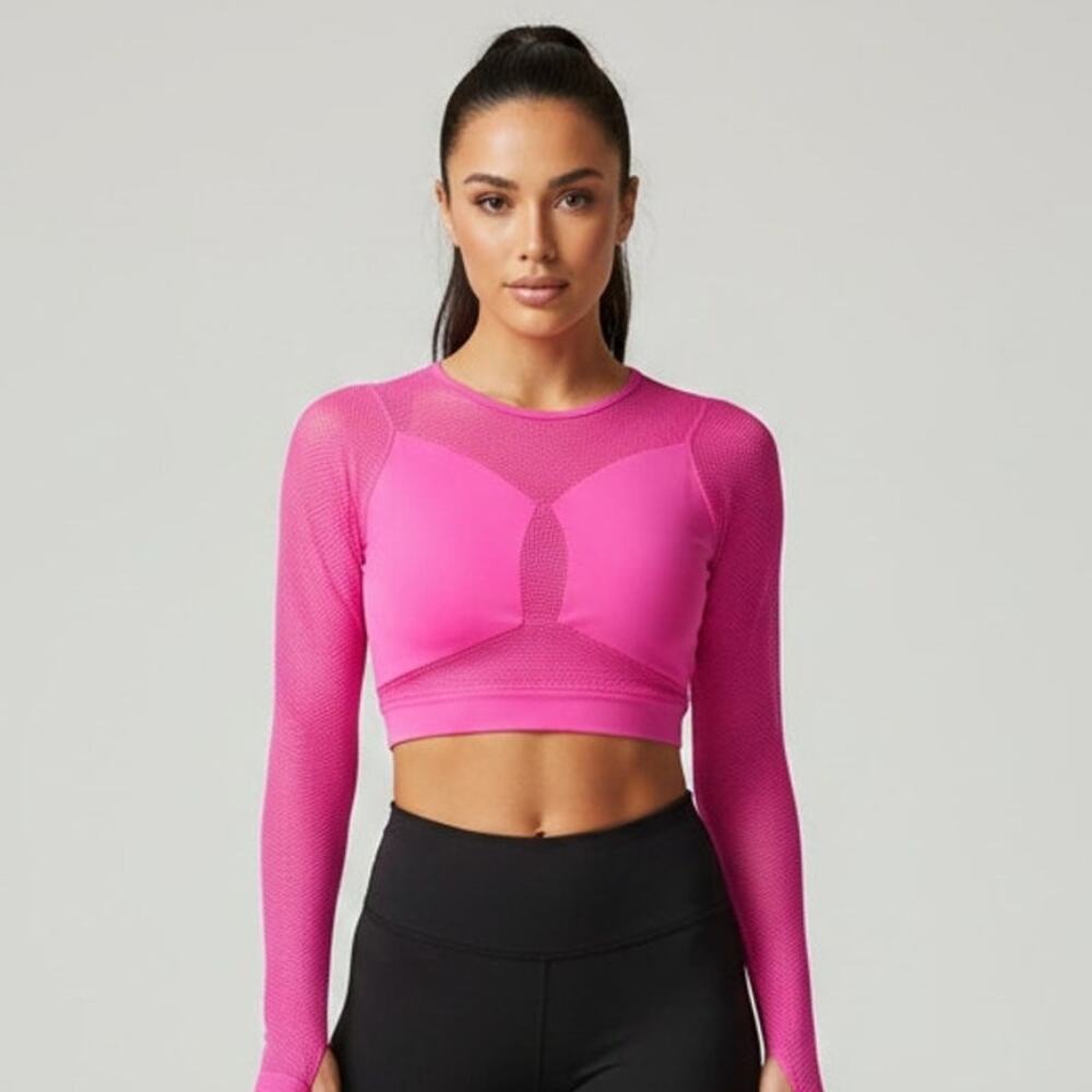 NWT Dunas Women's Body Power Cycling Mesh Cropped Spot Pink Top Size Medium